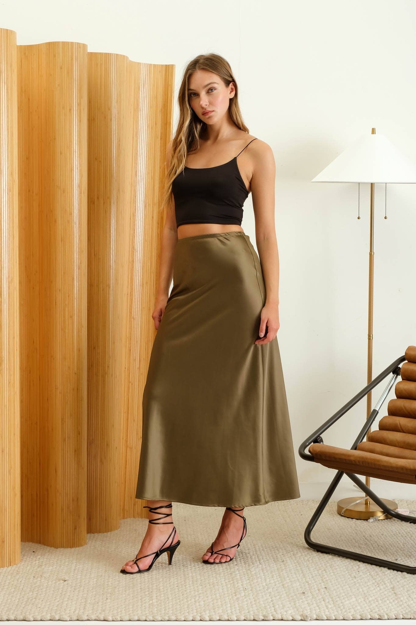 Satin Slip Midi Skirt: Champagne | Healing Villa Company