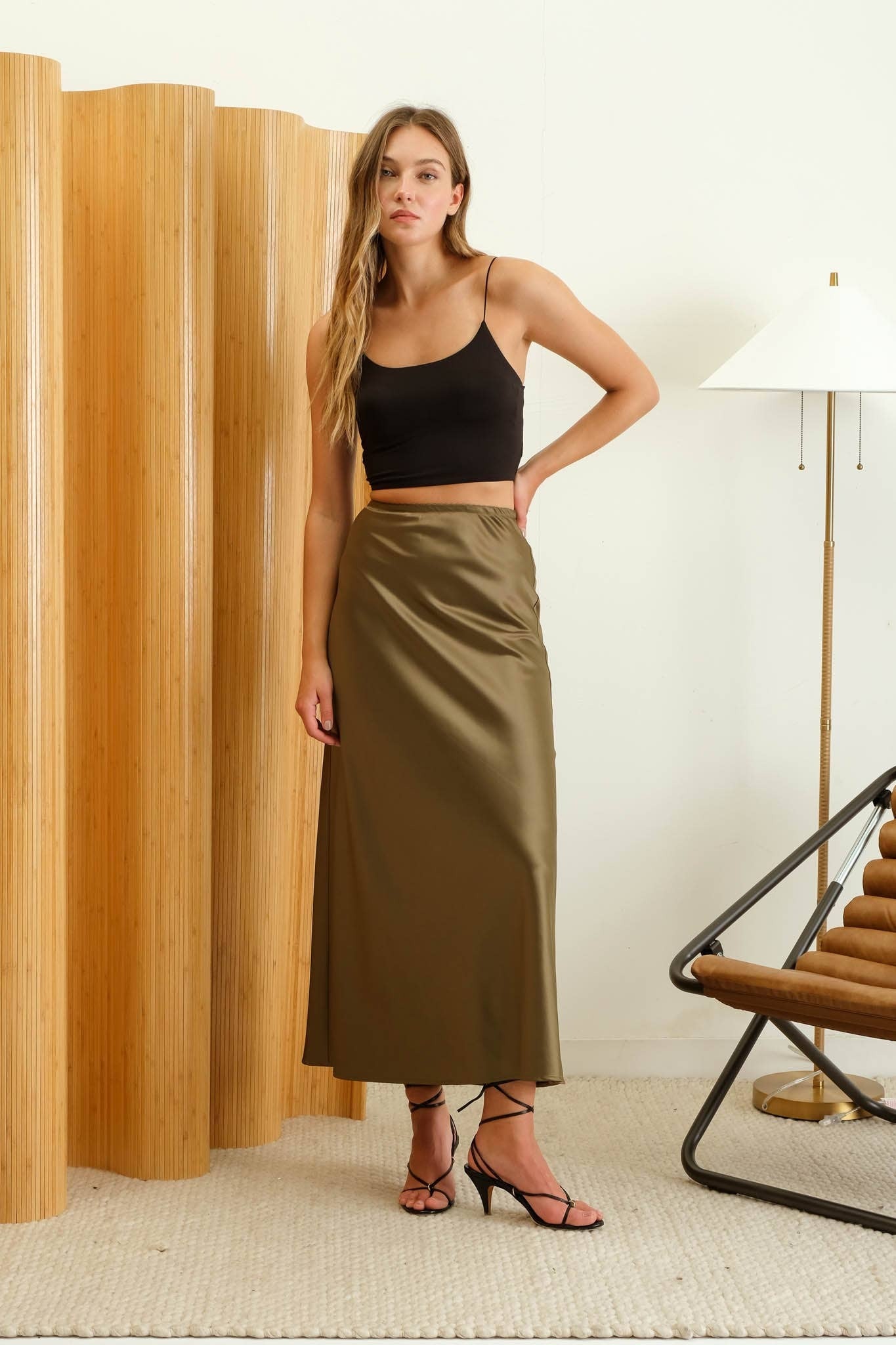 Her lip to┊Paneled Satin Midi Skirt 