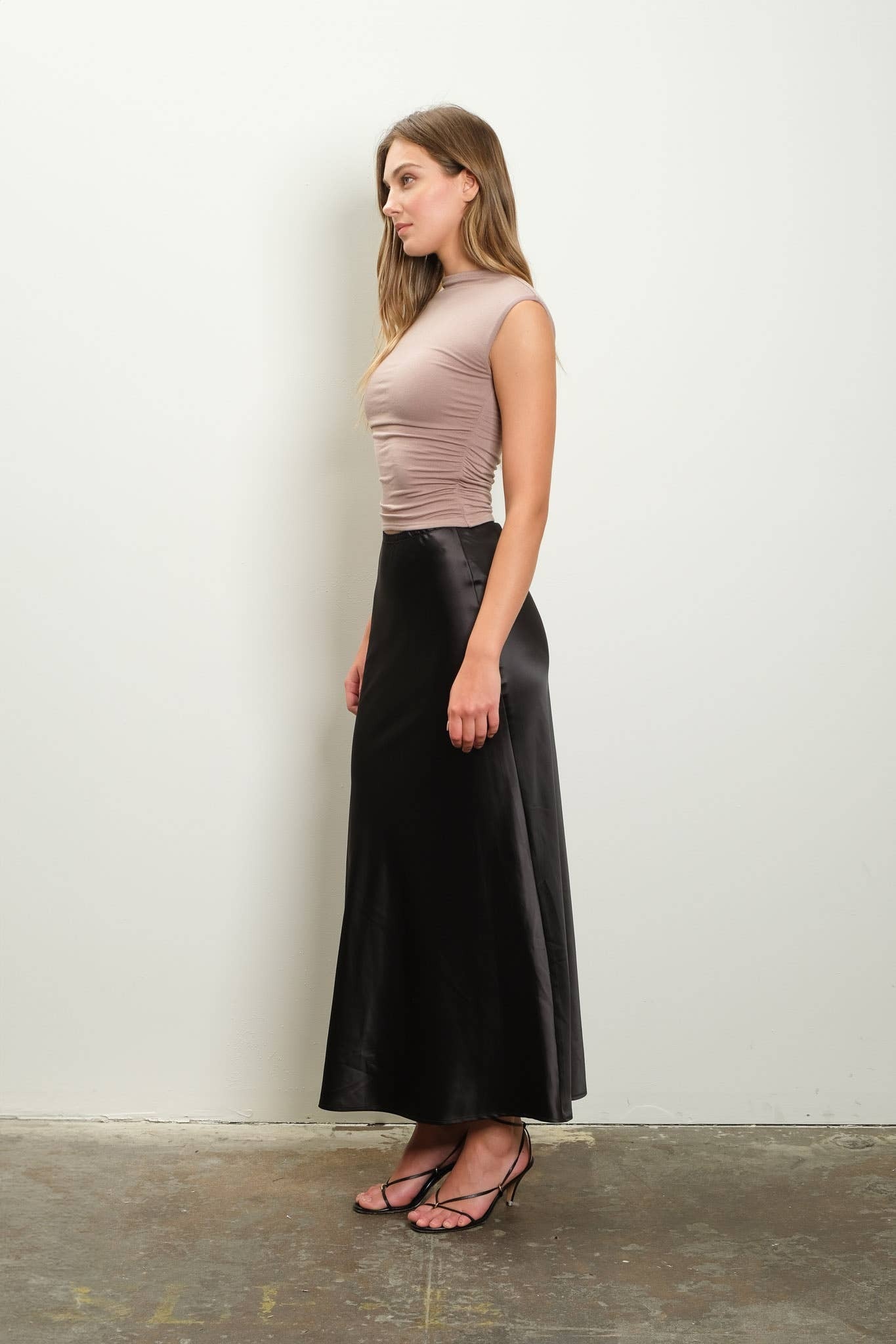 Satin Slip Midi Skirt: Champagne | Healing Villa Company